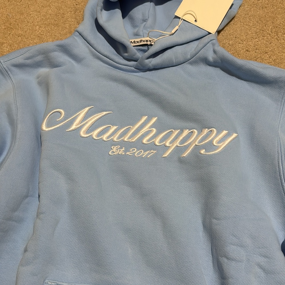 MADHAPPY Powder Blue Script Hoodie - Picture 4 of 10